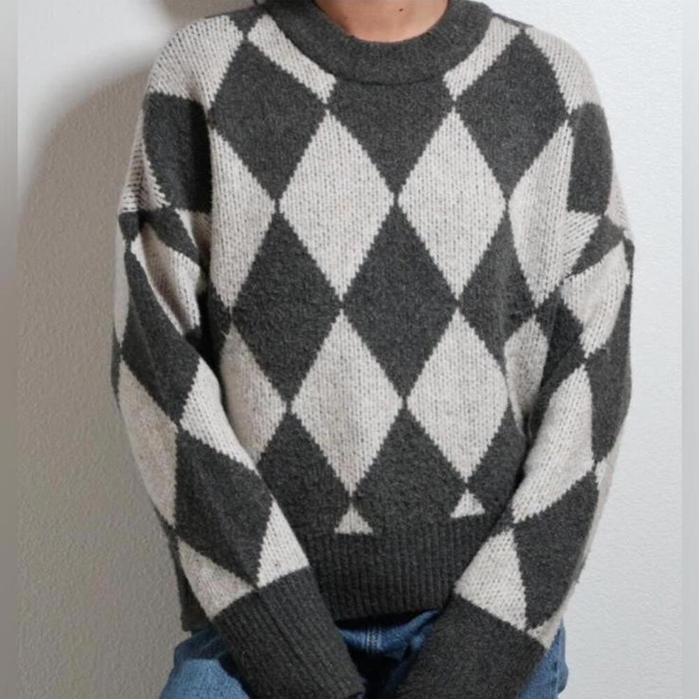 Abercrombie & Fitch Grey Wool Blend Argyle Diamond Check Sweater Women’s Medium
